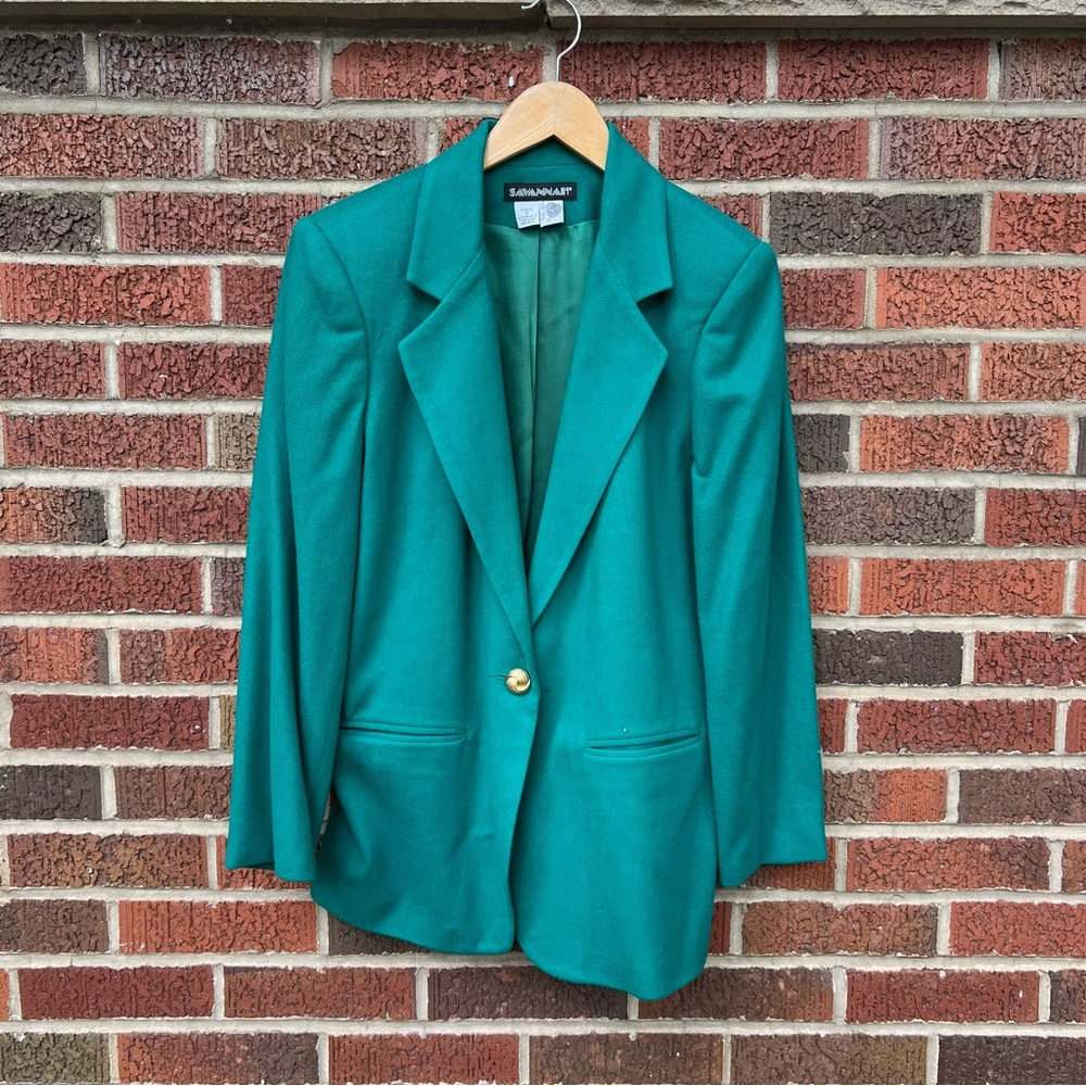 Savannah Emerald Green Wool Gold Button Blazer Jacket